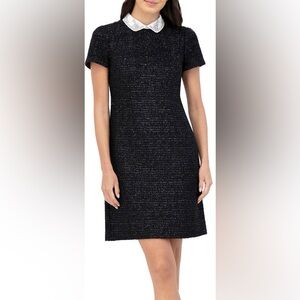 Eliza J Black Tweed Midi Dress with White Collar